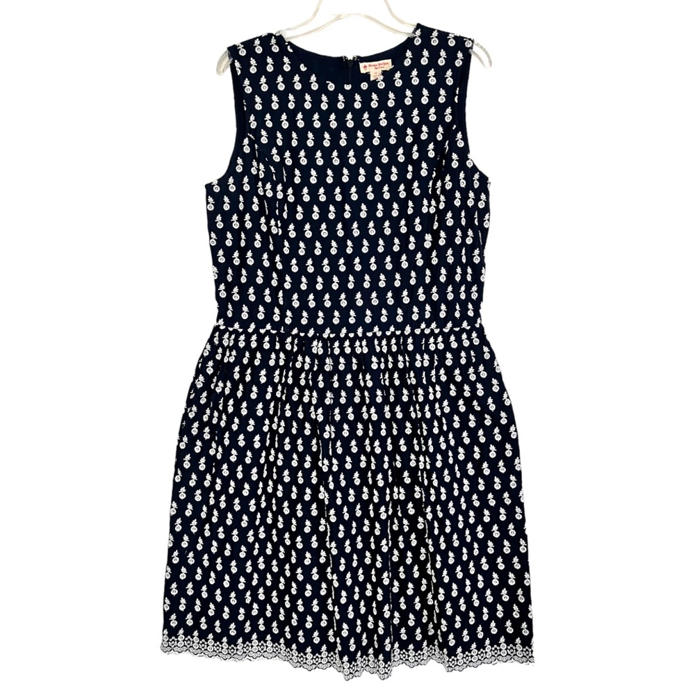 Brooks Brother Red Fleece Womens Dress 12 Blue White Embroidered Floral Cotton